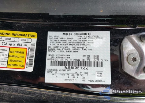 2022 Ford Mustang Gt Fastback из США, поврежденный, VIN 1FA6P8CF5N5145653